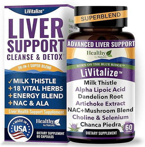Healthy by Nature - LiVitalize – Suporte à Saúde do Fígado 28 em 1 com Cardo de Leite – Limpeza do Fígado