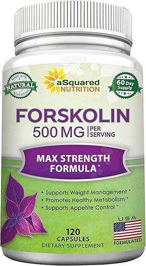Forskolin 500mg Max Strength – 120 Cápsulas, Suplemento Natural para Perda de Peso Pura, Raiz de Coleus Forskohlii – Pílulas de Dieta Forskolin, Queimador de Gordura Pura para Barriga - aSquared Nutrition