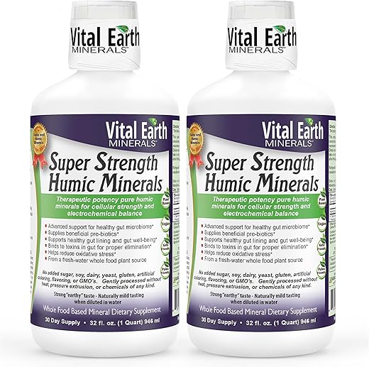 Super Força Minerais Húmicos 2-Pack – Suplemento de Ácido Fúlvico com 70 Minerais Traço, Eletrólitos para Desintoxicação - Vital Earth Minerals