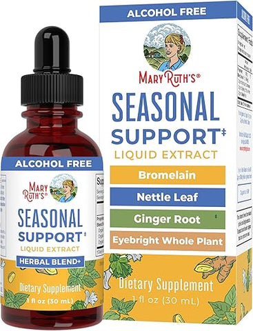 Extrato Líquido de Suporte Sazonal Mistura Herbal Raiz de Gengibre | Bromelina | Folha de Urtiga Orgânica | Mistura Herbal 4 | Ervas Tradicionais | Não-OGM | Vegano | Sem Glúten | 30ml - MaryRuth Organics