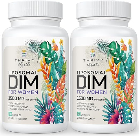 ThrivyThystle - Liposomal DIM 400 mg – Vitamina E, Prímula e Complexo DIM – 2 Pack – Adequado para Vegetarianos