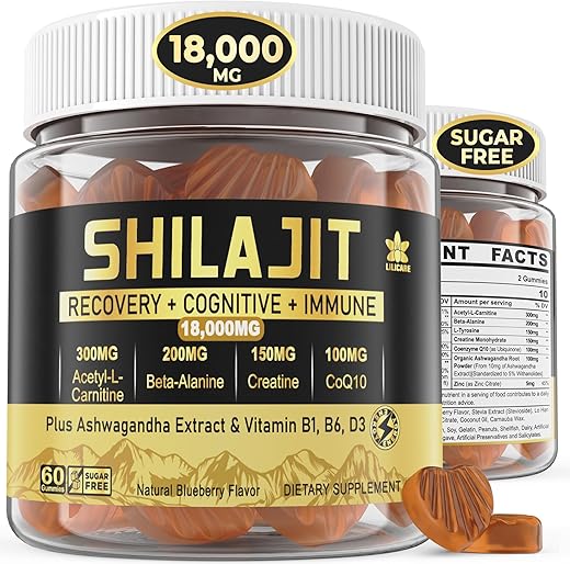 LILICARE - 1Pack Gomas de Shilajit Orgânico 18.000mg com Ashwagandha e CoQ10 para Homens