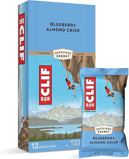Clif Bar - Barras de Energia CLIF – Blueberry Almond Crisp – Aveia Orgânica – Alimento à Base de Plantas – Vegetariano – Kosher (Barras de Proteína de 2,4 Ounces, 12 Unidades)