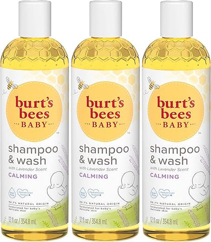 Burt's Bees - Burt’s Bees Conjunto de Shampoo e Lavagem para Bebês, Fórmula Natural de Origem Vegetal 2 em 1 para Pele Sensível, Fragrância Calmante de Lavanda, Sem Lágrimas, Testado por Pediatras, 3 Tamanhos de Viagem