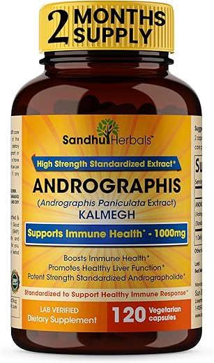 SANDHUHERBALS - Sandhu Herbals Andrographis Paniculata Kalmegh | Suporte à Saúde Imunológica e Hepática | 120 Cápsulas Vegetarianas, 2 Meses de Suprimento | Complexo Herbal Ayurvédico Vegetariano