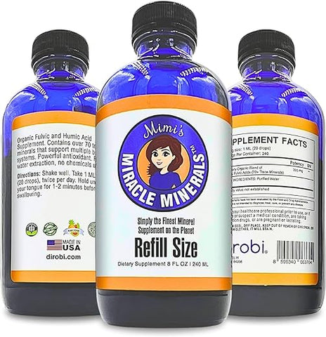 Mimi's Miracle Minerals - Dirobi Mimi’s Miracle Minerals – Ácido Fulvico e Ácido Húmico – Suplemento de Gotas de Mistura Mineral, 70 Minerais Iônicos Traços Líquidos – Derivados de Plantas Orgânicas (Recarga de 240 dias, 8 oz / 240 ml)