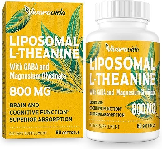 Vivaravida - L-Theanine 800mg – Suplemento Natural de L-Theanine com GABA e Magnésio Glicinato – Relaxamento, Sono (60 Softgels)