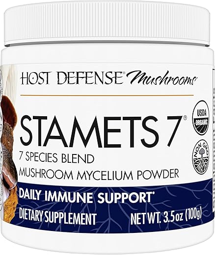 Stamets 7 Pó de Cogumelo – Mistura de 7 Espécies – Suplemento de Cogumelo para Suporte Imunológico com Royal Sun Blazei, Cordyceps, Reishi, Maitake, Lion’s Mane, Chaga – 100g - Host Defense