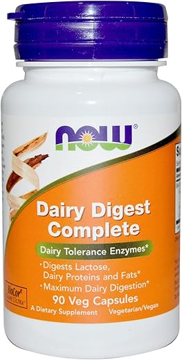 NOW Foods - Dairy Digest Complete 90 VegiCaps – Embalagem com 2 unidades | Cápsulas Vegetais | Digestão Láctea | 180 Cápsulas | Marca Dairy Digest