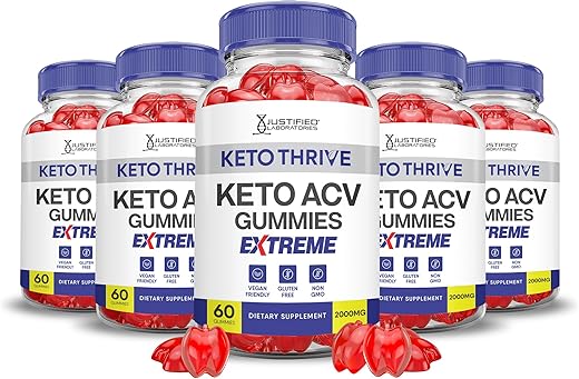 Justified Laboratories - (5 Pacotes) Gomas Keto Thrive Keto ACV Extreme 2000MG – Gomas Keto Thrive Keto de Vinagre de Maçã Formuladas com Suco de Romã e Beterraba em Pó B12 Vegan Non GMO 300 Gomas