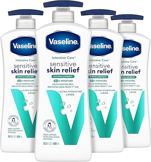 Loção Corporal Intensive Care Pele Sensível 4 Unid Para Pele Seca Com Aveia Coloidal e Lipídios Ultra-Hidratantes 600 ml - Vaseline