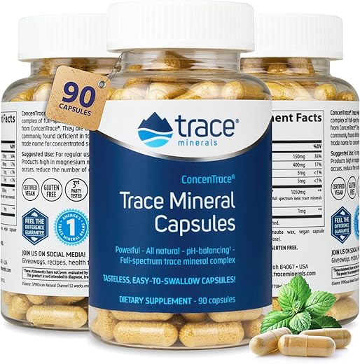 ConcenTrace Cápsulas | Suplemento Diário de Magnésio e Potássio | Vegano Certificado, Não-OGM, Sem Glúten | Sem Sabor | 90 Cápsulas (Pacote de 1) - Trace Minerals