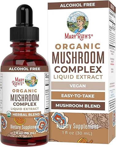 MaryRuth Organics - MaryRuth’s | Complexo de Cogumelos Orgânicos USDA | Gotas Líquidas Herbais | Suplemento de Cogumelos | Cabeça de Leão | Cogumelo Reishi | Cogumelos Shiitake | Não-OGM | Vegano | Livre de Álcool