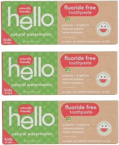 Global - Hello Oral Care Creme Dental Infantil Sem Flúor Sabor Melancia Natural 120g (Pacote com 3)