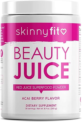 Suco SkinnyFit Beauty, Pó Superfood Vermelho, Sabor Açaí – Antienvelhecimento, Auxilia na Digestão, Ajuda a Melhorar o Humor | SkinnyFit Beauty Juice