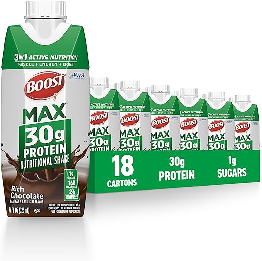 MAX Shake de Proteína Pronto para Beber – 30g Shake de Alta Proteína – Chocolate | Bebidas Nutricionais para Apoiar a Recuperação Muscular Após o Exercício, 26 Vitaminas - BOOST