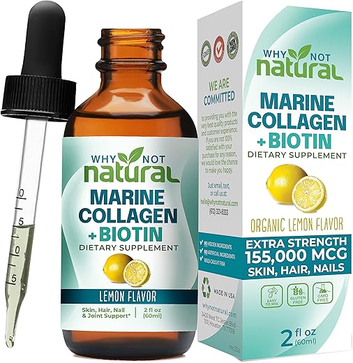 Why Not Natural - Colágeno Líquido Natural para Mulheres e Homens com Biotina – Elixir de Colágeno Marinho Plus Gotas de Biotina para Crescimento Capilar, Pele e Unhas – Marca: Why Not