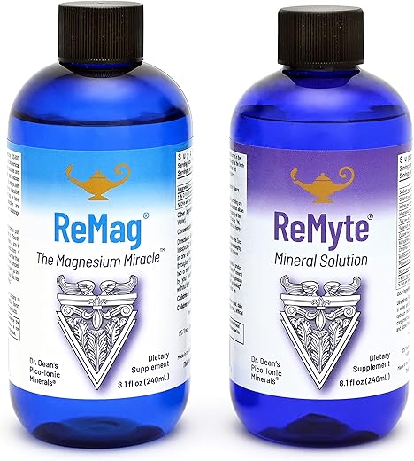 ReMag Magnésio Líquido de Alta Absorção, Solução Mineral ReMyte, 12 Minerais Incluindo Iodo, Selênio, Zinco, Magnésio, Boro, 240 ml Cada – por Dr. Carolyn Dean - RnA ReSet