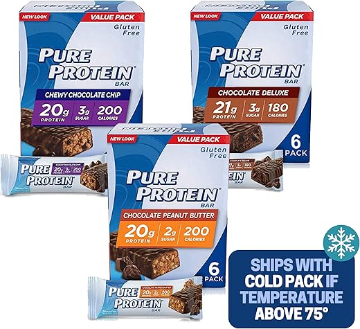 Generic - Barras de Proteína Pura, Mastigáveis de Chocolate Chip, Delícia de Chocolate, Manteiga de Amendoim com Chocolate – Caixa de 6-3 Caixas – 1 Caixa de cada sabor