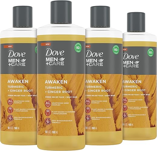 DOVE MEN + CARE - DOVE MEN CARE Gel de Limpeza Facial e Corporal para Homens Despertar Cúrcuma Gengibre 532 ml 4 Unidades