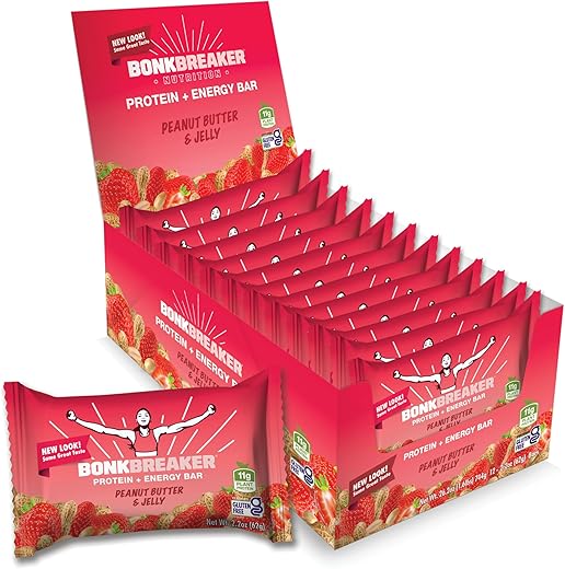 Barra de Proteína à Base de Plantas Bonk Breaker, Sem Glúten, Sem Lactose, 13g de Proteína, Sabor Manteiga de Amendoim e Geleia, Barra de 62g (12 Unidades)