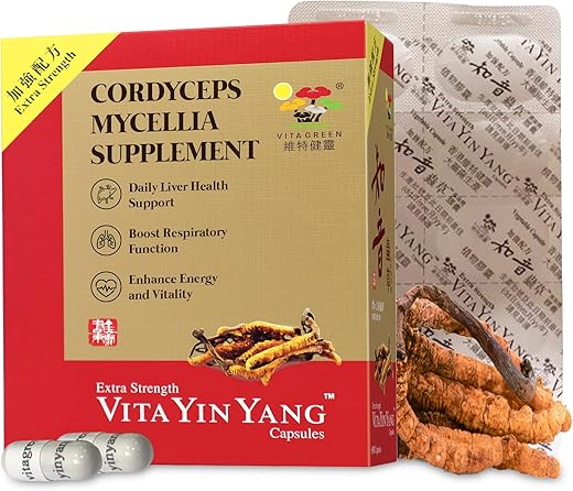 Yin Yang – Cápsulas de Cordyceps Mycelium – Energia, Imunidade e Alívio do Estresse – 60 cápsulas - Vita Green