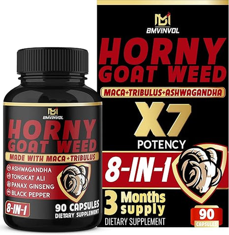 Cápsulas de Horny Goat Weed com Maca, Ginseng, Tribulus Terrestris, Ashwagandha – 90 Cápsulas – 3 Meses de Fornecimento - BMVINVOL