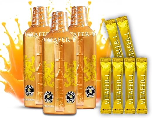 Energético Líquido para Homens e Mulheres contra Fadiga e Cansaço – 3 Frascos (500ml) + 6 Sachês (10ml – 0,33g) - Vitafer-L Gold