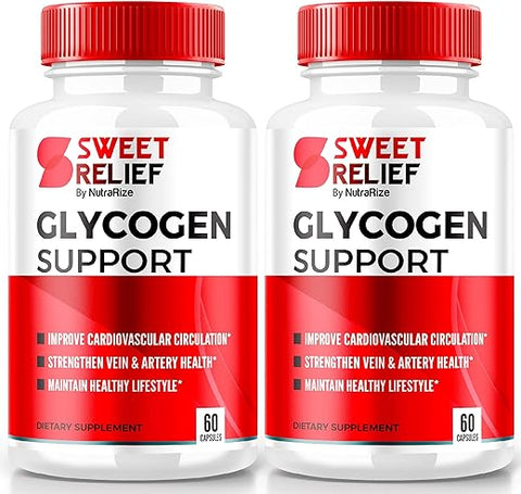 NutraRize - (2 Pacotes) Sweet Relief Suporte de Glicogênio – Limpador de Vasos Sanguíneos Sweet Relief, Cápsulas Sweet Relief, Fórmula Avançada para Bem-Estar Geral, Avaliações SweetRelief (120 Cápsulas)