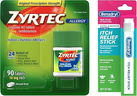 24 Horas Alívio de Alergia Comprimidos com Cetirizina HCl Antialérgico, 90 un - Zyrtec