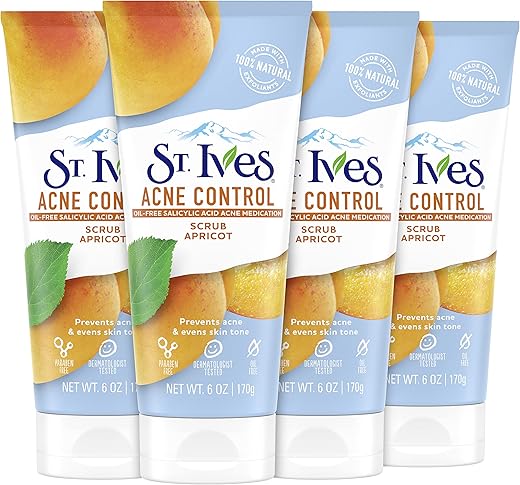 Apricot Face Scrub Controle de Acne, Esfoliante Profundo para Cuidados com a Pele, Previne Acne para uma Pele Radiante, Tratamento Facial com Ácido Salicílico, Feito com 100% Natural - St. Ives