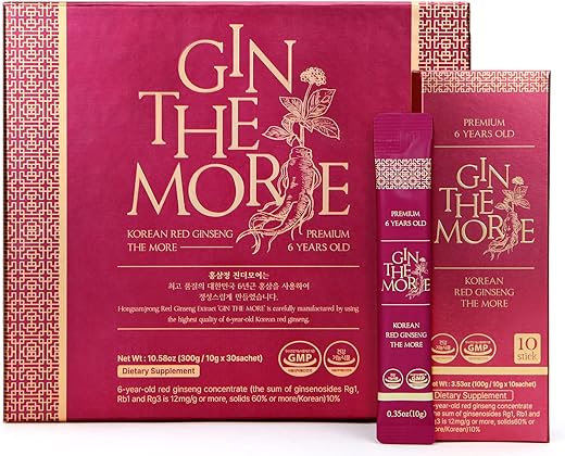 Pira Arucu - Gin The More – Extrato de Ginseng Vermelho Coreano – 30 Sachês – Ginseng Premium 6 Anos – Sem Conservantes – Sabor Agradável – Rico em Nutrientes