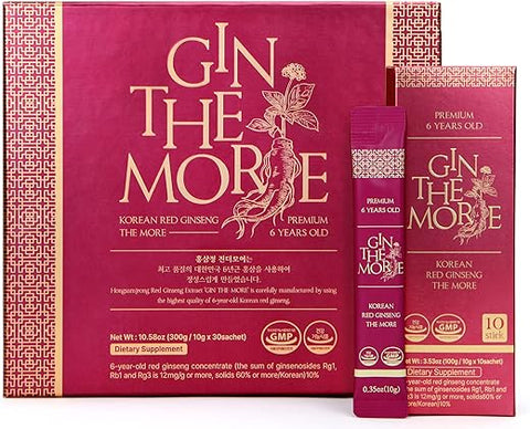 Pira Arucu - Gin The More – Extrato de Ginseng Vermelho Coreano – 30 Sachês – Ginseng Premium 6 Anos – Sem Conservantes – Sabor Agradável – Rico em Nutrientes