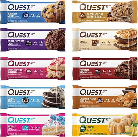THE HUNGRY GORILLA - Pacote Variado de Barras Quest Nutrition – 10 Sabores Diferentes – Barras de Proteína Embaladas Individualmente, Alto teor de proteína, Baixo Carboidrato, Amigável à dieta Keto, Embaladas em uma Caixa
