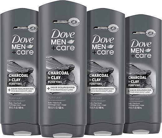 DOVE MEN + CARE - DOVE MEN CARE Body Wash Carvão Argila 4 Unidades Para Cuidados da Pele Masculina Limpa Efetivamente as Bactérias Enquanto Nutre Sua Pele, 532 ml