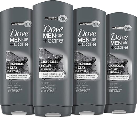 DOVE MEN + CARE - DOVE MEN CARE Body Wash Carvão Argila 4 Unidades Para Cuidados da Pele Masculina Limpa Efetivamente as Bactérias Enquanto Nutre Sua Pele, 532 ml