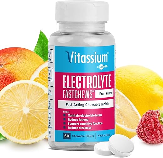 FastChews: Comprimidos Mastigáveis de Eletrólitos para o Manejo Dietético da Síndrome de POTS, Rápida Ação de Sódio, Sabor Ponche de Frutas, 60 Unidades - Vitassium