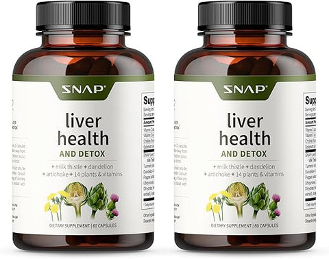Suporte para a Saúde do Fígado, Limpeza Natural e Desintoxicação do Fígado, 60 Unidades (Pacote com 2) - Snap Supplements