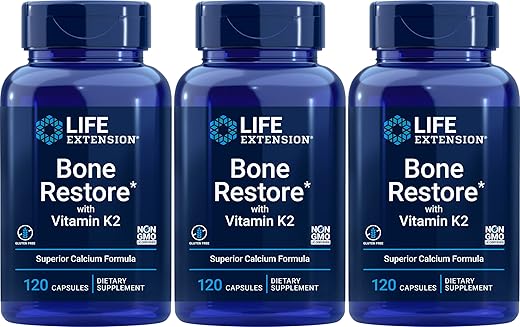 Life Extension - Bone Restore com Vitamina K2 120 Cápsulas-Pack-3 | Restauração Óssea | Marca: Bone Restore