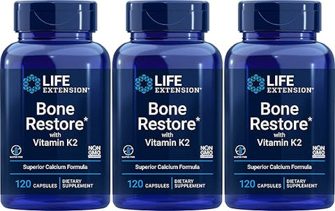 Life Extension - Bone Restore com Vitamina K2 120 Cápsulas-Pack-3 | Restauração Óssea | Marca: Bone Restore