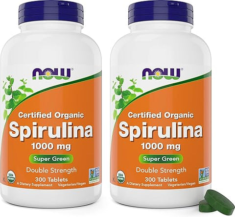 Spirulina Orgânica 1000mg – 300 Comprimidos (Pacote com 2) – Não-OGM, Suplemento Alimentar Super Verde – Dupla Força 1000 mg – Beta-Caroteno Naturalmente Presente - NOW Foods
