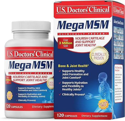 U.S.DOCTORS'CLINICAL - U.S. Doctors’ Clinical – Suporte Diário Mega MSM para Conforto das Articulações – 60 cápsulas