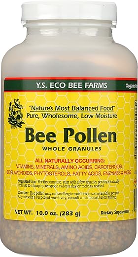 YS Eco Bee Farms - Pólen de Abelha – Grânulos Integrais de Baixa Umidade – 283 g