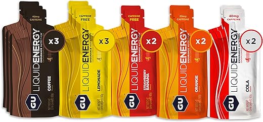 Energy Gel Líquido Energético com Carboidratos Complexos, Vegano, Sem Glúten e Sem Lactose para Energia Durante os Treinos, 12 Unidades, Sabores Variados - GU