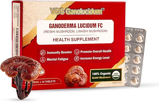 VOS GANOLUCIDUM - Suplemento de Cogumelo Reishi Vermelho em Comprimidos para Imunidade, Extrato FC de Ganoderma lucidum, Cogumelos Reishi Naturais Diários, 40mg, 60 Comprimidos (10 Comprimidos x 6 Blísteres)