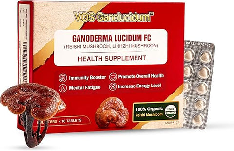 VOS GANOLUCIDUM - Suplemento de Cogumelo Reishi Vermelho em Comprimidos para Imunidade, Extrato FC de Ganoderma lucidum, Cogumelos Reishi Naturais Diários, 40mg, 60 Comprimidos (10 Comprimidos x 6 Blísteres)