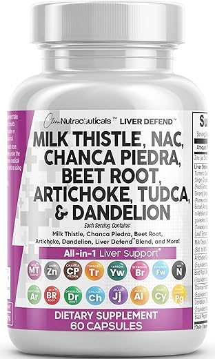 Clean Nutraceuticals - Milk Thistle 3000mg NAC Chanca Piedra 2000mg Beet Root 2000mg Artichoke 2000mg Dandelion Root 1000mg – Limpeza e Desintoxicação do Fígado
