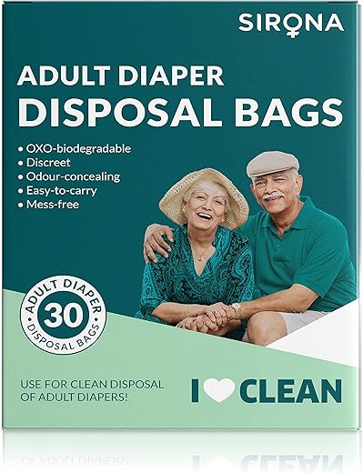 Premium Sacos Descartáveis para Fraldas de Adulto – Pacote com 20 | Sacos Selantes Amigáveis à Natureza para Descarte Discreto de Fraldas de Adulto, Fraldas de Bebê e Produtos de Higiene Feminina | Marca Sirona - Sirona