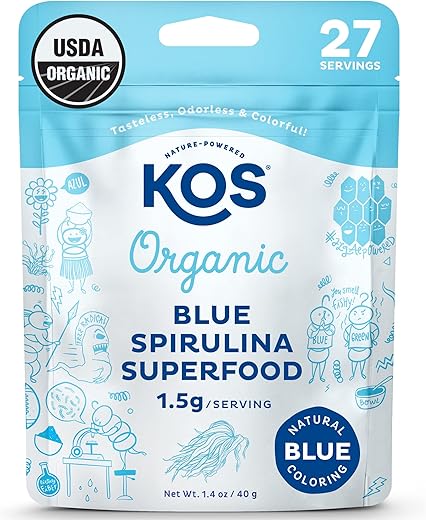 Blue Spirulina em Pó Orgânico USDA, Ficocianina – Superfood Vegano de Algas – Corante Natural para Smoothies - KOS