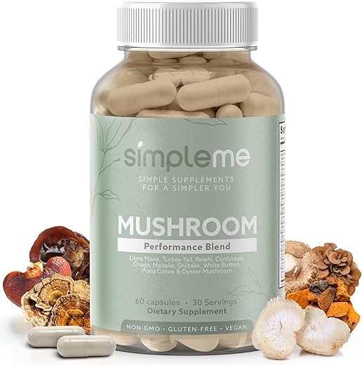 SIMPLEME - Suplemento de Cogumelos Multi-Mushroom – Complexo para Cérebro, Suporte Imunológico, Nootrópicos – Mistura de Desempenho com Lion’s Mane, Turkey Tail, Reishi, Cordyceps, Chaga, Maitake, Shiitake e Mais